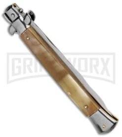 Frank B. 11" Italian Stiletto Honey Horn Automatic Knife - Kris Polish -Kershaw Shop Frank B 11in Italian Stiletto Honey Horn Auto Kriss Polish GX 6576 jr side large