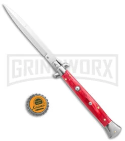 Frank B. 11" Italian Stiletto Red Pearlex Automatic Knife - Satin Bayonet Plain -Kershaw Shop Frank B 11in Italian Stiletto Red Pearlex Auto Satin Bayo GX 3212 jr bottlecap large
