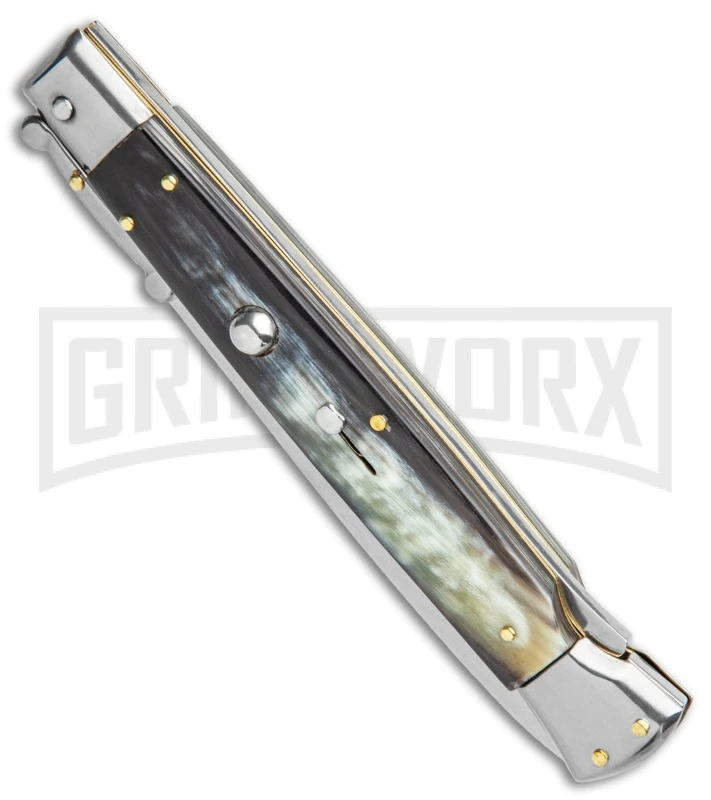 Frank B 11" Italian Stiletto Swinguard Brazilian Dark Horn Automatic Knife 4 Frank B 11" Italian Stiletto Swinguard Brazilian Dark Horn Automatic Knife - Image 2