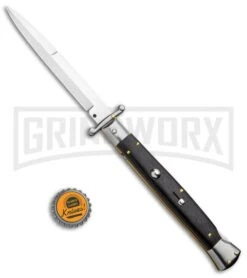 Frank B. 11" Italian Stiletto Swinguard Ebony Automatic Knife - Bayonet -Kershaw Shop Frank B 11in Italian Stiletto Swinguard Ebony Auto Bayo GX 33466 jr bottlecap large