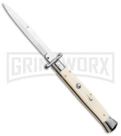 Frank B. 11" Sim Ivory Italian Stiletto Swinguard Automatic Knife - Bayo Satin