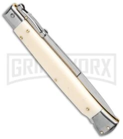 Frank B. 11" Sim Ivory Italian Stiletto Swinguard Automatic Knife - Bayo Satin -Kershaw Shop Frank B 11in Italian Stiletto Swinguard Ivory Bayo GX 4846 jr side large