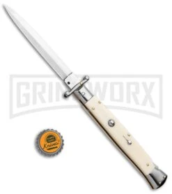 Frank B. 11" Sim Ivory Italian Stiletto Swinguard - Dagger Satin -Kershaw Shop Frank B 11in Italian Stiletto Swinguard Ivory Dagger GX 7055 jr bottlecap large