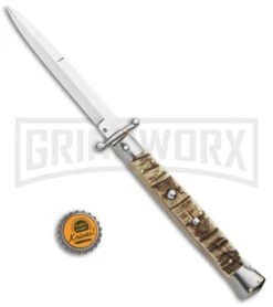Frank B. 11" Italian Stiletto Swinguard Ram Horn Automatic Knife - Bayonet -Kershaw Shop Frank B 11in Italian Stiletto Swinguard Ram Horn Auto Bayo GX 9211 jr bottlecap large