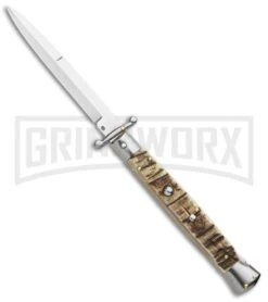 Frank B. 11" Italian Stiletto Swinguard Ram Horn Automatic Knife - Bayonet