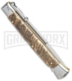 Frank B. 11" Italian Stiletto Swinguard Ram Horn Automatic Knife - Bayonet -Kershaw Shop Frank B 11in Italian Stiletto Swinguard Ram Horn Auto Bayo GX 9211 jr side large