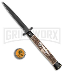 Frank B. 11" Italian Stiletto Swinguard Stag Horn Automatic Knife - Bayonet 9 Frank B. 11" Italian Stiletto Swinguard Stag Horn Automatic Knife - Bayonet -Kershaw Shop Frank B 11in Italian Stiletto Swinguard Stag Horn Auto Bayo Black GX 5438 jr bottlecap large