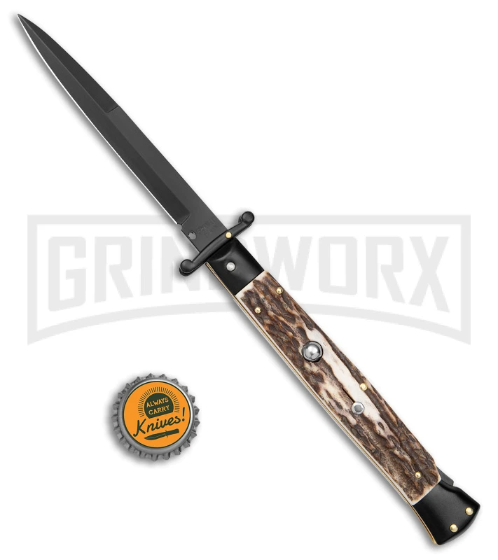 Frank B. 11" Italian Stiletto Swinguard Stag Horn Automatic Knife - Bayonet 6 Frank B. 11" Italian Stiletto Swinguard Stag Horn Automatic Knife - Bayonet - Image 4