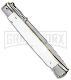 Frank B. 11" Pearlex Italian Stiletto Swinguard - Bayonet Satin -Kershaw Shop Frank B 11in Italian Stiletto Swinguard White Pearlex Bayo GX 4842 jr side large