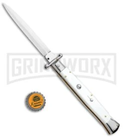 Frank B. 11" Pearlex Italian Stiletto Swinguard - Dagger Satin -Kershaw Shop Frank B 11in Italian Stiletto Swinguard White Pearlex Dagger Satin GX 33587 jr bottlecap large