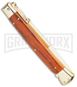 Frank B. 11" Cocobolo Italian Stiletto Swinguard Gold Plated - Bayonet Gold -Kershaw Shop Frank B 11in Italian Swinguard Bayo Cocobolo Gold BHQ 51921 jr side large