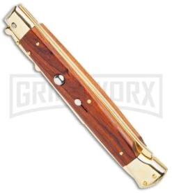 Frank B. 11" Cocobolo Italian Stiletto Swinguard Gold Plated - Bayonet Gold -Kershaw Shop Frank B 11in Italian Swinguard Bayo Cocobolo Gold BHQ 51921 jr spine large