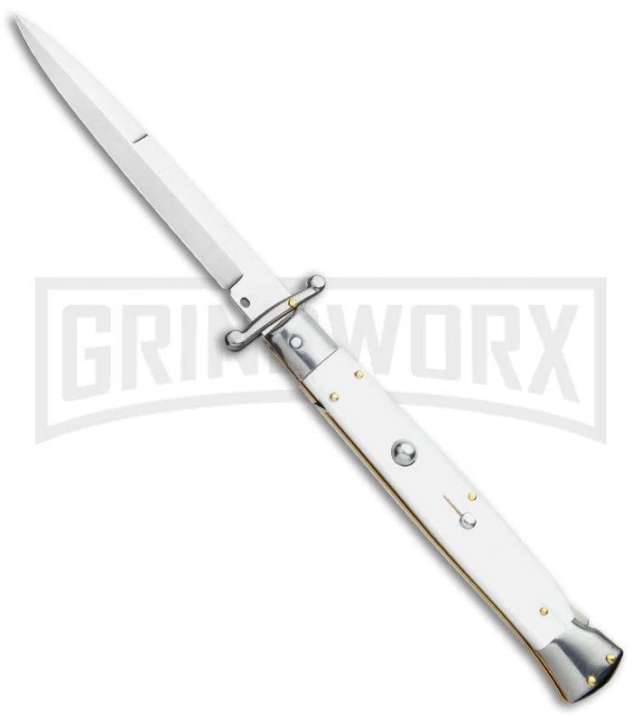 Frank B. 11" Italian White Pearlex Tactical Swinguard - Satin Bayonet 3 Frank B. 11" Italian White Pearlex Tactical Swinguard - Satin Bayonet