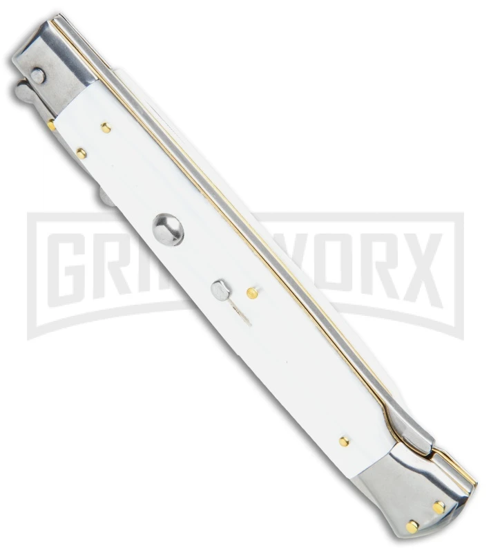 Frank B. 11" Italian White Pearlex Tactical Swinguard - Satin Bayonet 4 Frank B. 11" Italian White Pearlex Tactical Swinguard - Satin Bayonet - Image 2