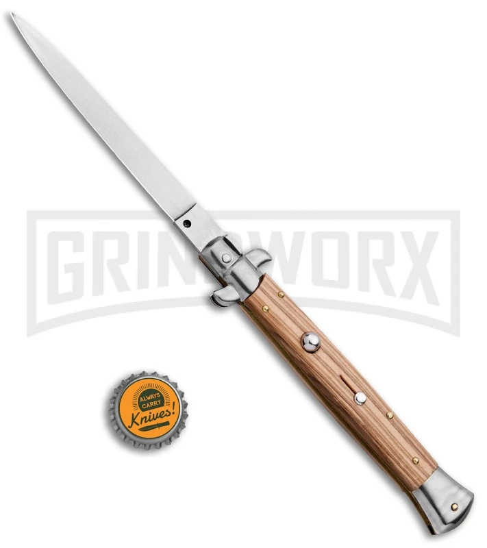 Frank B. 11" Italian Stiletto Olive Wood Automatic Knife - Flat 6 Frank B. 11" Italian Stiletto Olive Wood Automatic Knife - Flat - Image 4