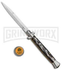 Frank B. 11" Italian Stiletto Sim Dark Horn Automatic Knife - Bayonet -Kershaw Shop Frank B 11in Sim Dark Horn Auto Stiletto Bayo GX 7110 jr bottlecap large