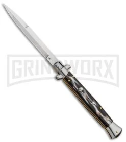 Frank B. 11" Italian Stiletto Sim Dark Horn Automatic Knife - Bayonet