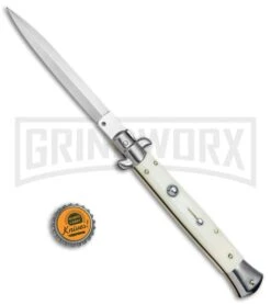 Frank B. 11" Sim Ivory Stiletto Automatic Knife - Dagger -Kershaw Shop Frank B 11in Sim Ivory Stiletto Auto Flat Grind BP 16806 jr bottlecap large