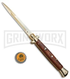 Frank B. 11" Cocobolo Italian Stiletto Gold Plated - Gold Bayo Plain -Kershaw Shop Frank B 11in Stiletto Gold Plated Cocobolo Bayo BP 19450 jr bottlecap 2 large