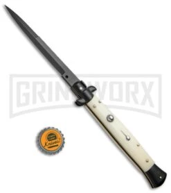 Frank B. 11" Italian Stiletto Sim Ivory Tactical Automatic Knife - Bayonet -Kershaw Shop Frank B 11in Stiletto Ivory Tactical Black Bayo BP 19448 jr bottlecap large