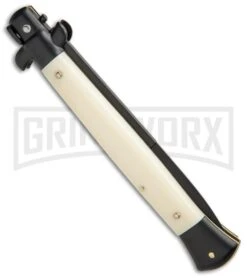 Frank B. 11" Italian Stiletto Sim Ivory Tactical Automatic Knife - Bayonet -Kershaw Shop Frank B 11in Stiletto Ivory Tactical Black Bayo BP 19448 jr side large