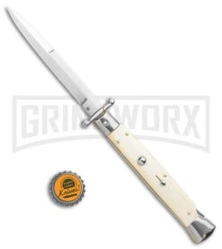 Frank B. 11" Italian Stiletto Swinguard Bone Automatic Knife - Bayonet 9 Frank B. 11" Italian Stiletto Swinguard Bone Automatic Knife - Bayonet -Kershaw Shop Frank B 11in Stiletto Swinguard Camel Bone Bayo GX 11084 jr bottlecap large