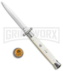 Frank B. 11" Italian Stiletto Swinguard Camel Bone Auto Knife - Dagger -Kershaw Shop Frank B 11in Stiletto Swinguard Camel Bone Dagger GX 10608 jr bottlecap large