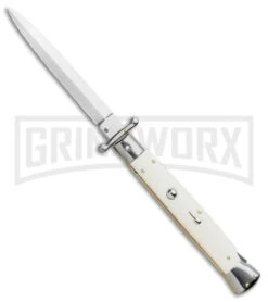 Frank B. 11" Italian Stiletto Swinguard Camel Bone Auto Knife - Dagger