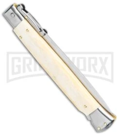 Frank B. 11" Italian Stiletto Swinguard Camel Bone Auto Knife - Dagger -Kershaw Shop Frank B 11in Stiletto Swinguard Camel Bone Dagger GX 10608 jr side large