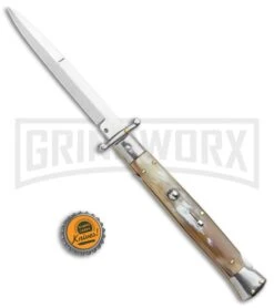 Frank B 11" Italian Stiletto Swinguard Honey Horn Automatic Knife - Bayonet -Kershaw Shop Frank B 11in Stiletto Swinguard Honey Horn Bayo GX 14528 jr bottlecap large
