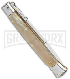 Frank B. 11" Italian Stiletto Swinguard Brazilian Horn Automatic Knife - Bayonet -Kershaw Shop Frank B 11in Swinguard Bayone Bayo GX 34977 jr side large