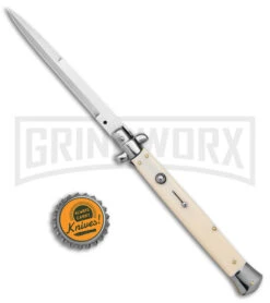 Frank B. 13" Italian Stiletto Sim Ivory Automatic Knife - Satin Bayo 9 Frank B. 13" Italian Stiletto Sim Ivory Automatic Knife - Satin Bayo -Kershaw Shop Frank B 13in Italian Stiletto Auto Sim Ivory Satin Bayo BHQ 145451 jr bottlecap large