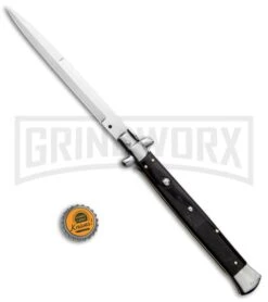 Frank B. 13" Sim Dark Horn Italian Stiletto Automatic Knife - Bayo Satin Plain -Kershaw Shop Frank B 13in Italian Stiletto Bayo Auto Dark Horn Satin BHQ 124653 jr bottlecap large