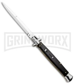 Frank B. 13" Black Italian Stiletto Automatic Knife - Bayonet Satin Plain