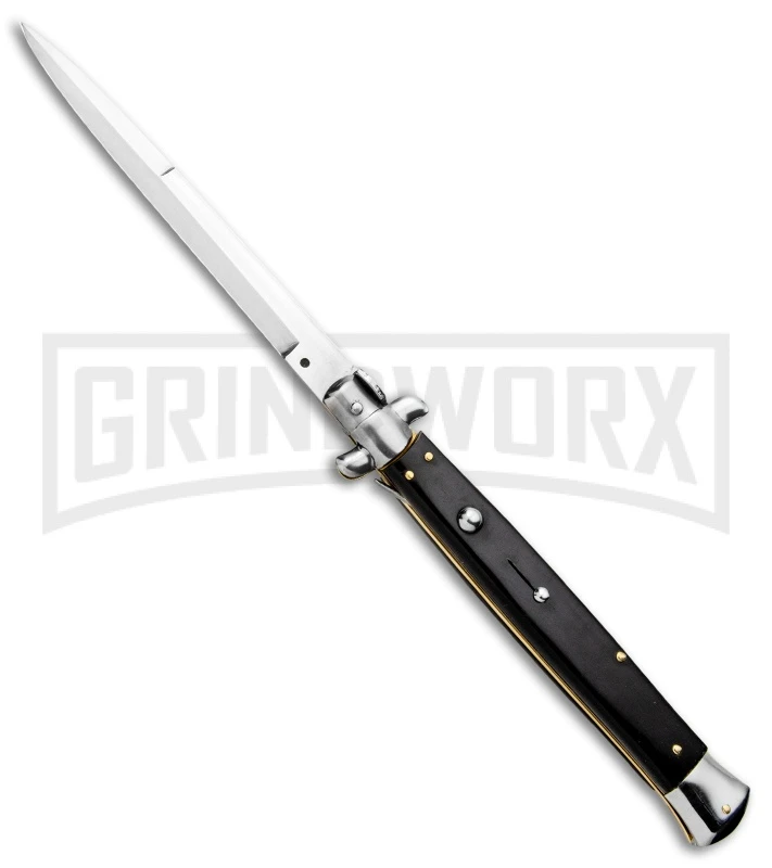 Frank B. 13" Black Italian Stiletto Automatic Knife - Bayonet Satin Plain 3 Frank B. 13" Black Italian Stiletto Automatic Knife - Bayonet Satin Plain