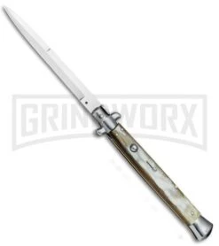 Frank B. 13" Italian Stiletto Honey Horn Automatic Knife - Bayonet