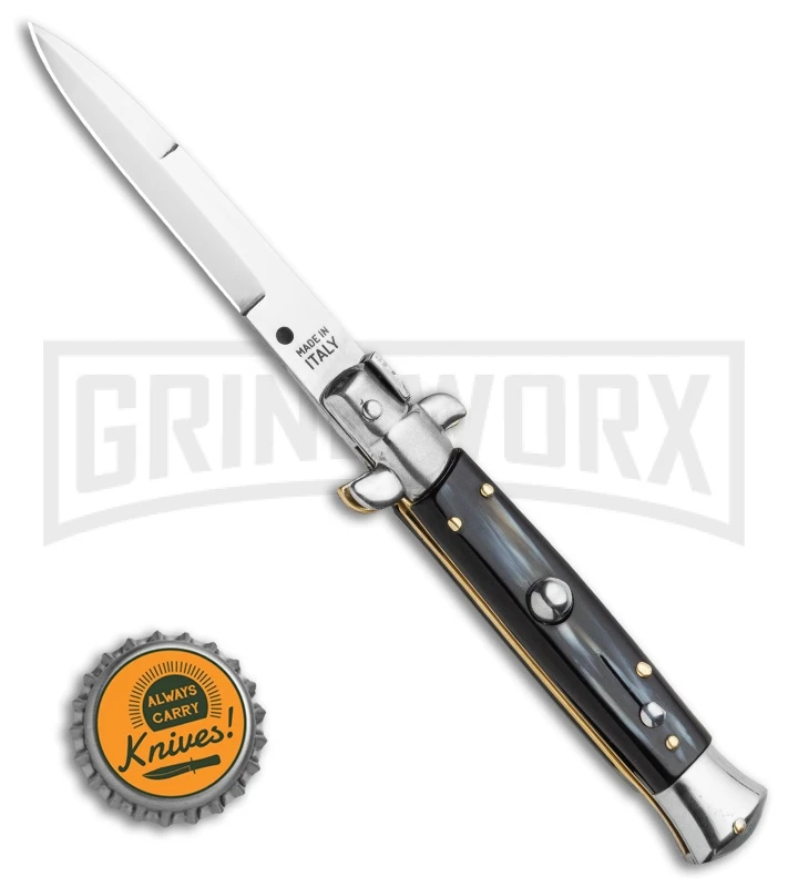 Frank B. 7.5" Italian Stiletto Simulated Dark Horn Auto Knife - Polish Bayonet 6 Frank B. 7.5" Italian Stiletto Simulated Dark Horn Auto Knife - Polish Bayonet - Image 4