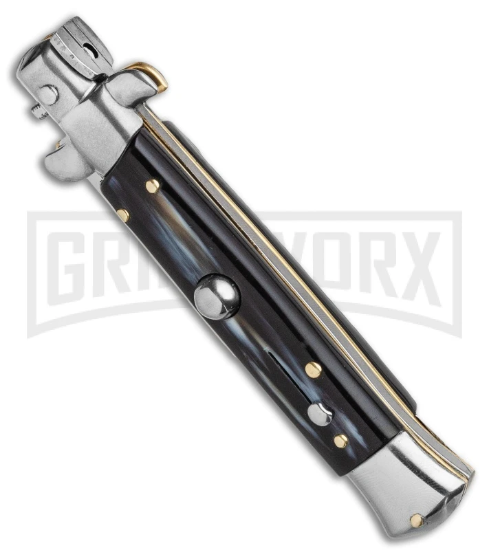 Frank B. 7.5" Italian Stiletto Simulated Dark Horn Auto Knife - Polish Bayonet 4 Frank B. 7.5" Italian Stiletto Simulated Dark Horn Auto Knife - Polish Bayonet - Image 2