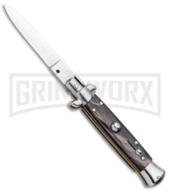 Frank B. 7.5" Italian Stiletto Dark Horn Automatic Knife - Polish