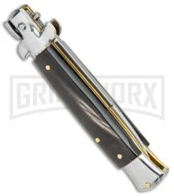 Frank B. 7.5" Italian Stiletto Bayo Dark Horn Automatic Knife - Polish -Kershaw Shop Frank B 7.5in Italian Stiletto Auto Bayo Dark Horn Polish BHQ 114617 jr side large