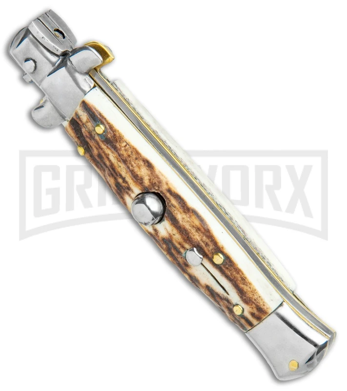 Frank B 7.5" Italian Stiletto Stag Horn Automatic Knife - Bayonet 4 Frank B 7.5" Italian Stiletto Stag Horn Automatic Knife - Bayonet - Image 2