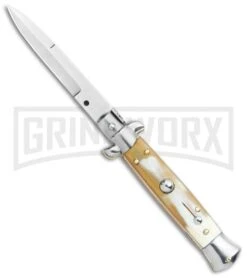 Frank B. Italian Stiletto 7.5" Honey Horn Automatic Knife - Polish Bayonet