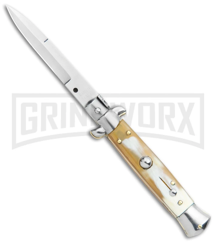 Frank B. Italian Stiletto 7.5" Honey Horn Automatic Knife - Polish Bayonet 3 Frank B. Italian Stiletto 7.5" Honey Horn Automatic Knife - Polish Bayonet