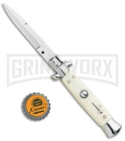Frank B 7.5" Italian Stiletto Imitation Ivory Automatic Knife - Polish Bayonet -Kershaw Shop Frank B 7.5in Italian Stiletto Imitation Ivory Auto Polish Bayo GX 36625 jr bottlecap large