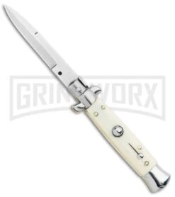 Frank B 7.5" Italian Stiletto Imitation Ivory Automatic Knife - Polish Bayonet