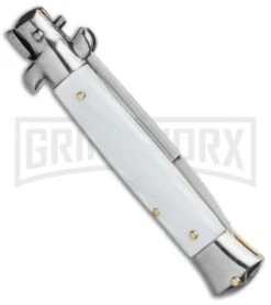 Frank B. 7.5" Italian Stiletto White Pearlex Automatic Knife - Satin Bayonet -Kershaw Shop Frank B 8 Italian Stiletto White Pearlex Automatic Knife Satin Bayonet GX 18146 LS Side large