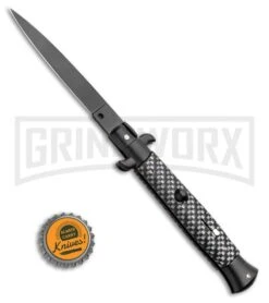 Frank B 9" Sim Carbon Fiber Handle Black Blade - Flat Plain -Kershaw Shop Frank B 9 Italian Stiletto Automatic Knife Sim Carbon Fiber Black BHQ 99428 kp bottle cap jr large