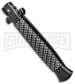 Frank B 9" Sim Carbon Fiber Handle Black Blade - Flat Plain -Kershaw Shop Frank B 9 Italian Stiletto Automatic Knife Sim Carbon Fiber Black BHQ 99428 kp side jr large