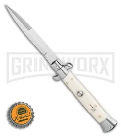 Frank B 9" Italian Stiletto Sim Ivory Automatic Knife - Bayo Satin -Kershaw Shop Frank B 9 Italian Stiletto Bayonet Automatic Knife Sim Ivory 3.8 Satin BHQ 116594 LS Bottlecap large