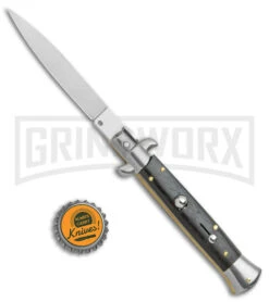 Frank B 9" Italian Stiletto Ebony Automatic Knife - Spear Point Satin -Kershaw Shop Frank B 9in Ebony Wood Auto Stiletto Flat Satin BHQ 141891 jr bottlecap large